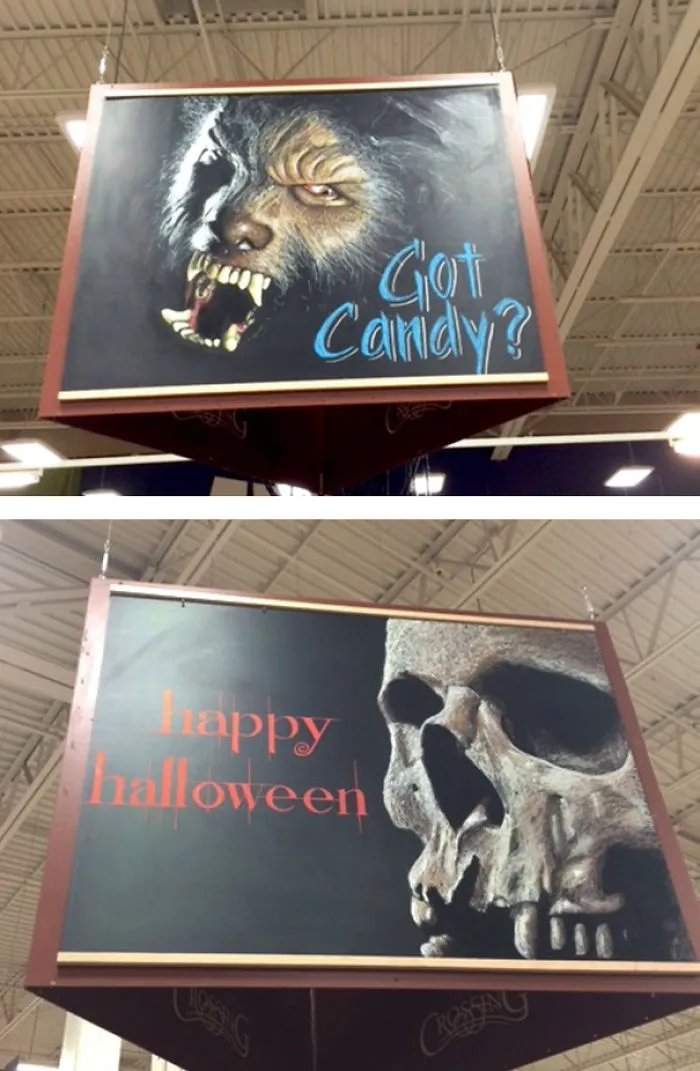 Our Local Grocery Store's Chalk Artist Is Incredible. Here Is What He Did For Halloween