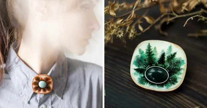 I Create Brooches With A Mystical Feel From Wood And Gemstones