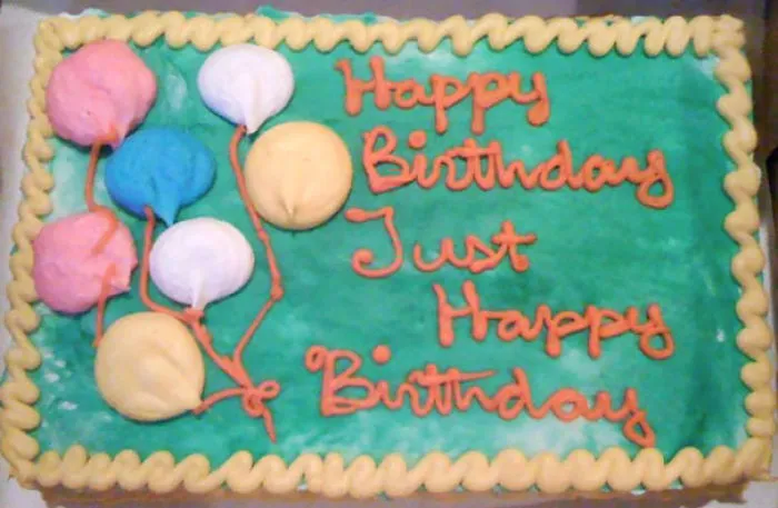 A: What Would You Like The Cake To Say?  B: "Happy Birthday".  A: Anything Else?  B: Just "Happy Birthday"