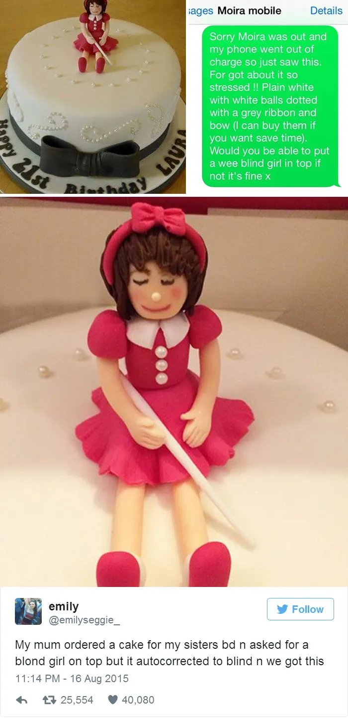 My Mum Ordered A Cake For My Sister And Asked For A Blond Girl On Top But It Autocorrected To Blind And We Got This