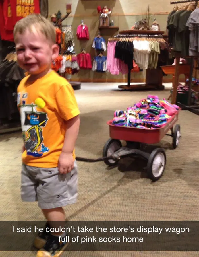 I said he couldn't take the store's display wagon full of pink socks home