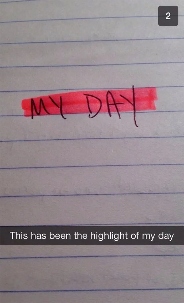 Snapchat image with "MY DAY" highlighted in pink, captioned as the highlight of the day.
