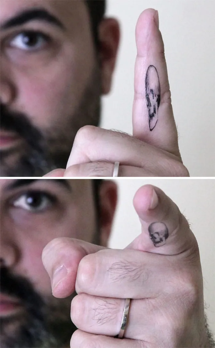 Anamorphic Skull Tattoo