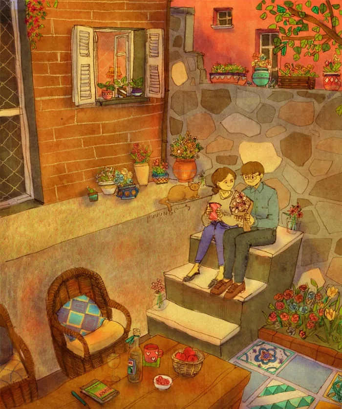 Bringing Her Flowers
