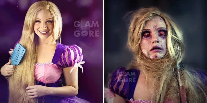 Rapunzel Before And After Getting Tangled In Her Hair