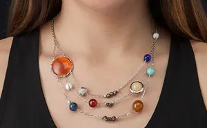 Solar System Necklace With Semi Precious Planets Moving Around Jade Sun