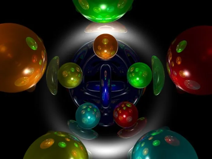 Colorful abstract orbs floating in a dark void, ideal for Studio Ghibli smartphone wallpapers.