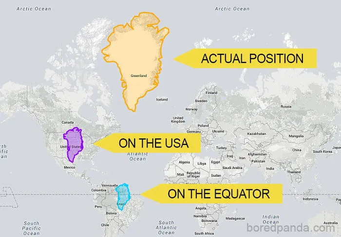 Groenlandia no es tan grande comparada con EEUU y Brasil