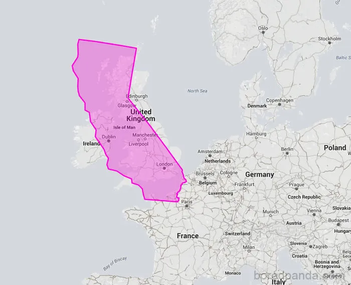 California sobre Reino Unido muestra que son de tamaño parecido