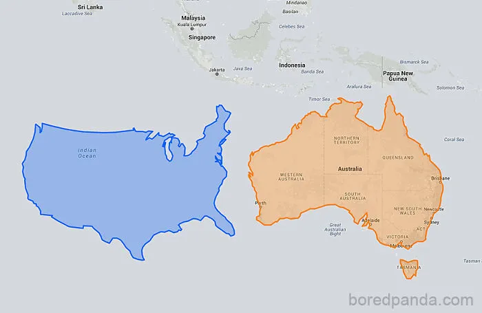 Si pones EEUU junto a Australia, parece muy pequeño