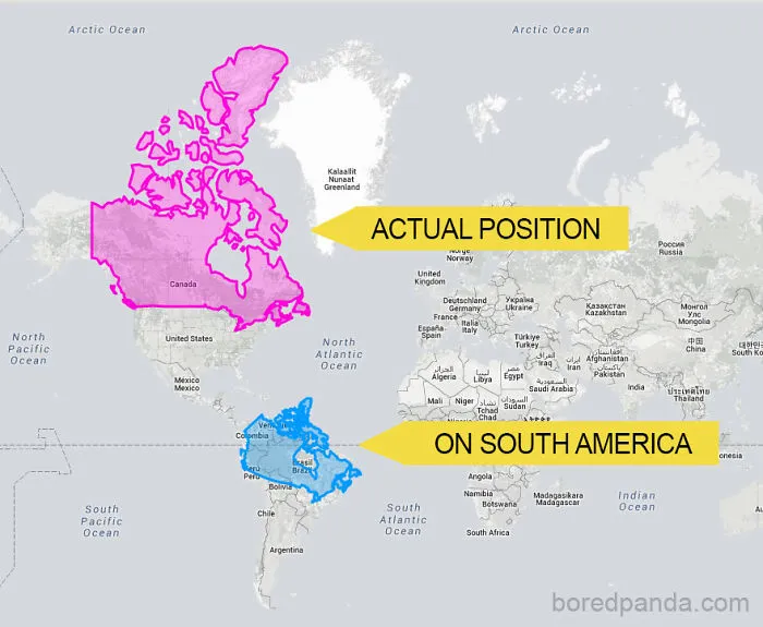 Cuando mueves Canadá a Sudamérica
