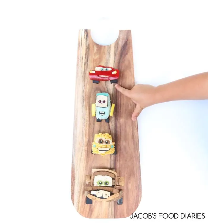 Lightening Mcqueen, Guido, Luigi And Mater From Cars.  Grass Fed Beef With Rice And Veggies