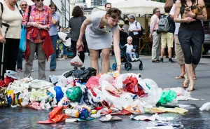 Guy Gets Wrapped In Plastic Bags To Remind Us Of The Countless Bags We Use Each Year