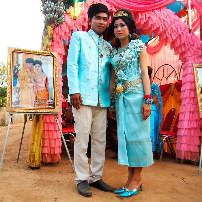 Kevich And Leakena, At Their Wedding. Silk Island, Cambodia