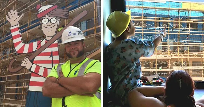 Construction Worker Hides Waldo On Site Everyday For Kids In Hospital Next Door To Find