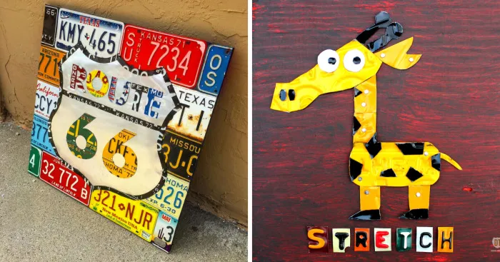 I Made These Artwork Using Vintage License Plates