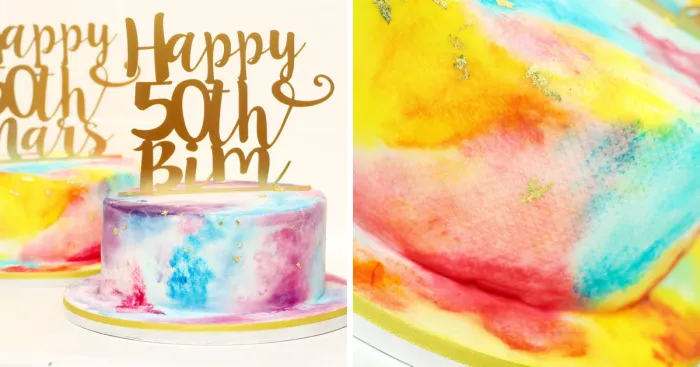 I've Made A Watercolor Effect Cake With 24 Carat Edible Gold