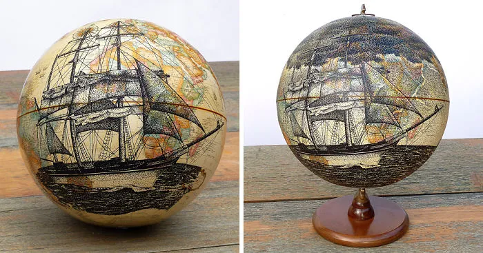 Rotating Stippling Illustration I Created On A Vintage Style World Globe