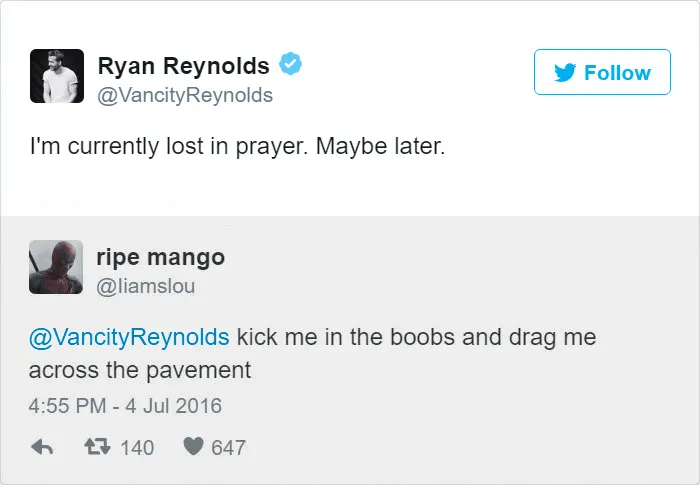 24 Times Ryan Reynold's Twitter Replies Were Pure Gold