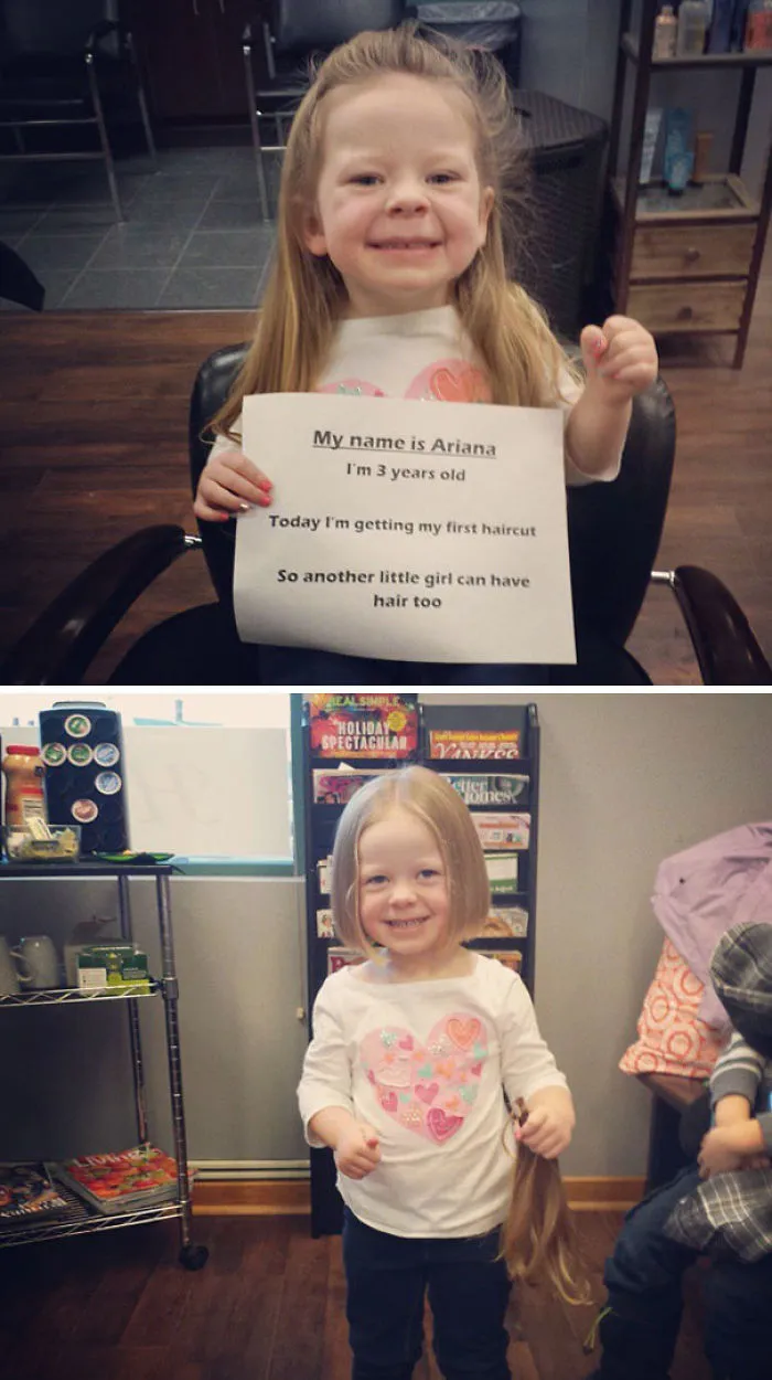 My 3-Year-Old Daughter Saw A Little Girl Without Hair And Asked Why She Was Bald. I Explained She Was Sick And The Medicine Made Her Hair Fall Out. "Oh. She Can Have Some Of My Hair," She Said