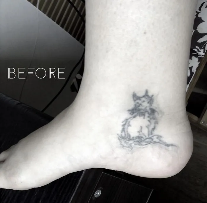 "Before image of a faded ankle tattoo, ideal candidate for creative cover-up tattoo ideas."