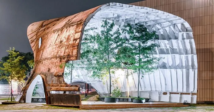 Old Rusty Ship Turned Into Stunning Building With Trees And Plants