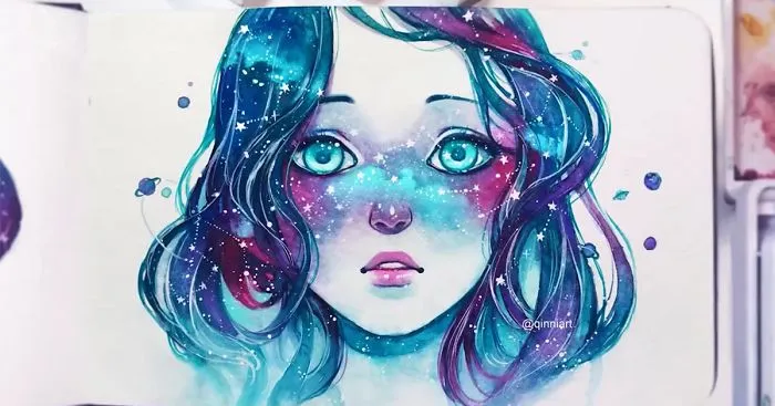 Starry-Eyed Girl With Constellations As Freckles Being Painted By Qinni