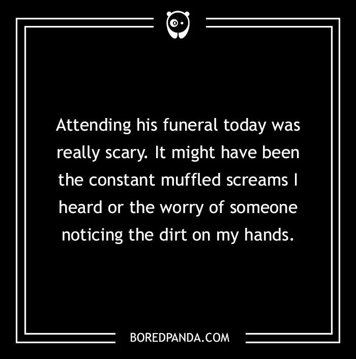 Text from a two-sentence horror story in white on a black background with a subtle border.