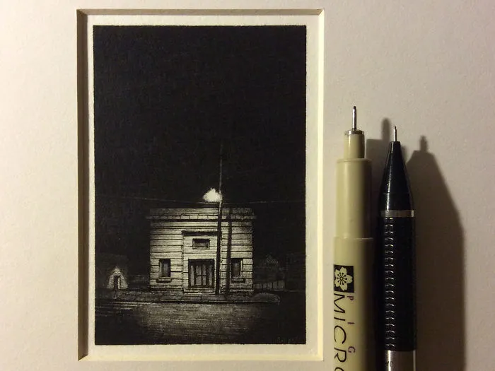 Miniature Architecture Drawings Created With Pencil And Ink