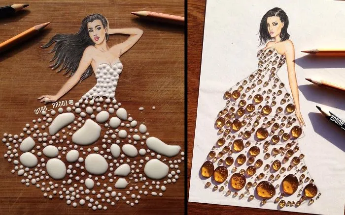 Drawings Dresses And Gowns With Drink & Food Art