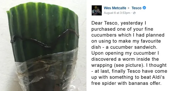Man Finds Dead Worm In His Cucumber, Tesco's Response Is Brilliant