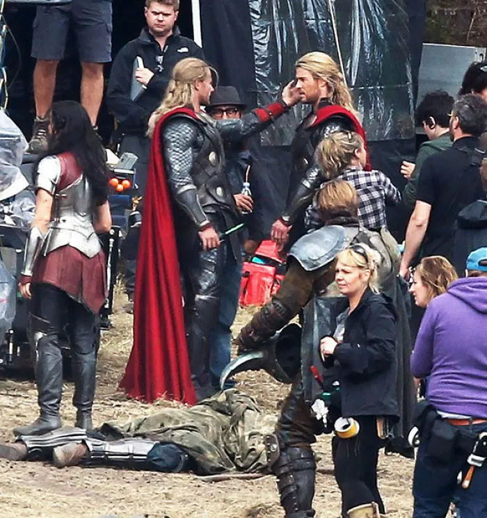 Chris Hemsworth With His Stunt Double On The Set Of Thor