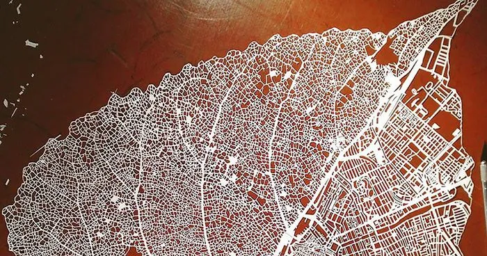 Paper Cut Into Leaf Map Of Amsterdam By Nils Westergard