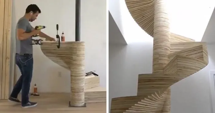 DIY Spiral Staircase Made Out Of Plywood