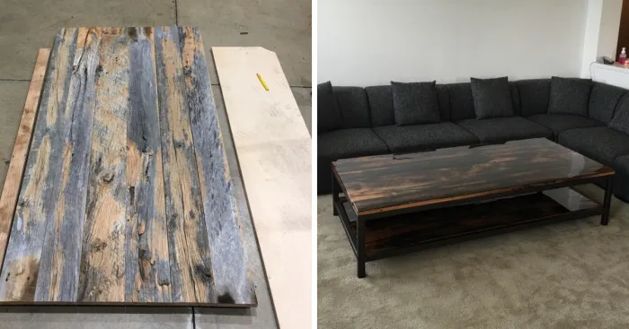 We Made A Industrial Barn Wood Coffee Table