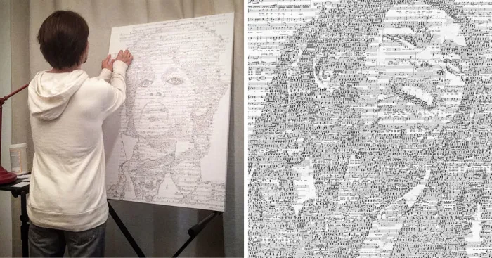 I Create Portraits Of Famous Musicians Using Their Music Sheets