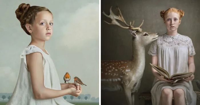 I Add Unexpected Animals To My Photos Of Children In The Light Of The Past