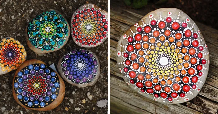 I Create Colorful Mandalas Inspired By Nature On Ordinary Stones