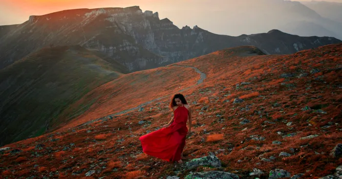 We Photograph The Woman In Red Dress In The Mesmerizing Landscapes Of Romania