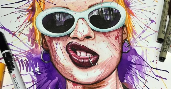 Watercolor Painting Punk Rock Girl