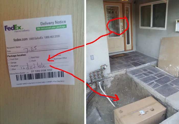 My FedEx Guy Is Oddly Specific About His Hiding Places: "In Dirt Hole"