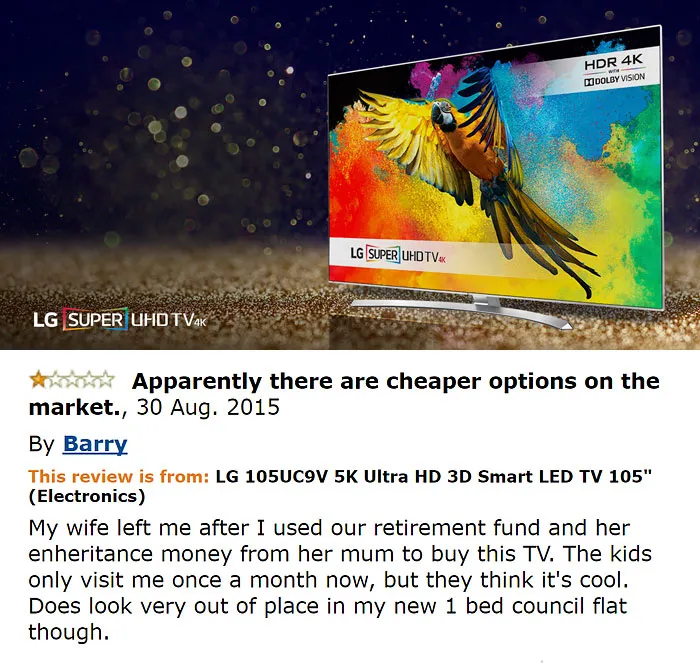 LG 105UC9V 5k Ultra HD 3D Smart LED TV and a comment 