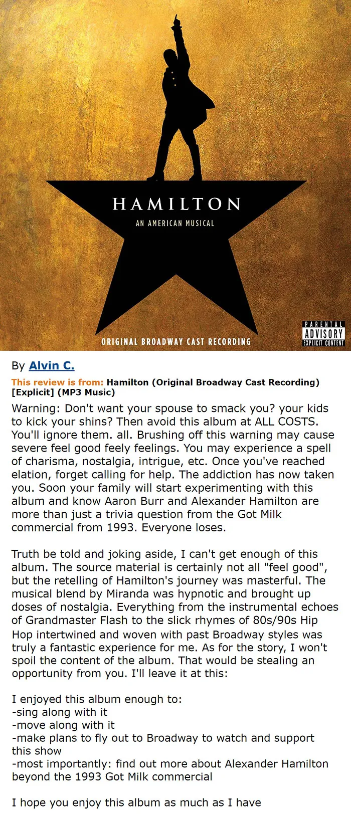 Hamilton musical disc and a comment