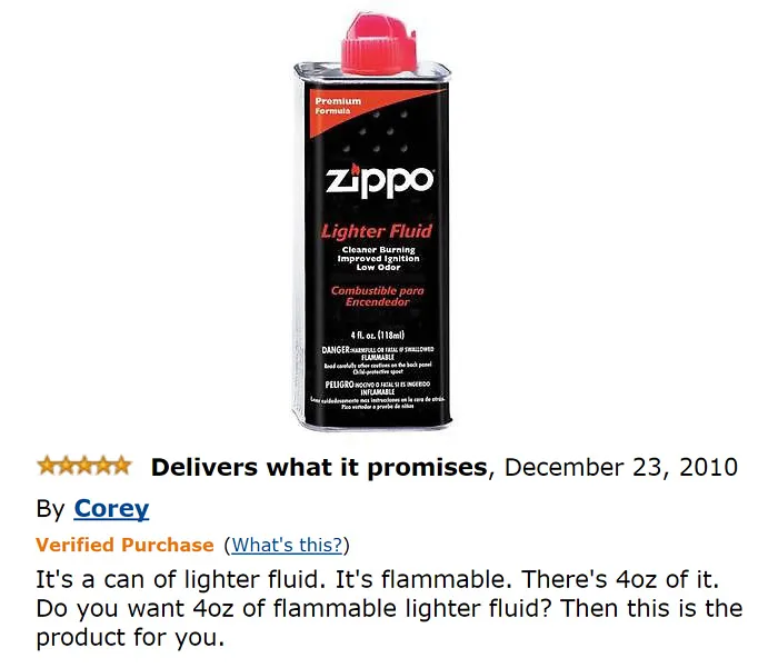 Zippo lighter fluid and a comment 