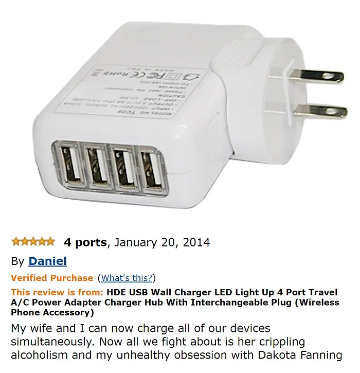Wall charger with four USB ports and a comment  