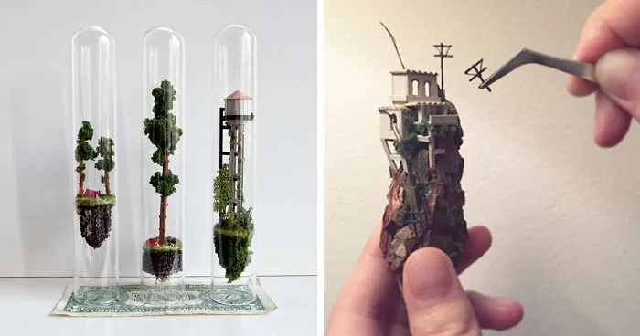 Artist Creates Incredibly Tiny Floating Worlds Inside Glass Test Tubes