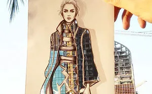 Fashion Illustrator Uses Clouds And Buildings To Complete His Dress Designs