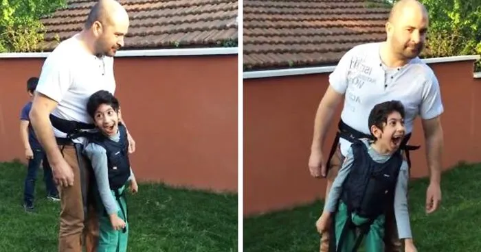Father Takes His Paralyzed Son For A Walk And The Boy's Reaction Says It All
