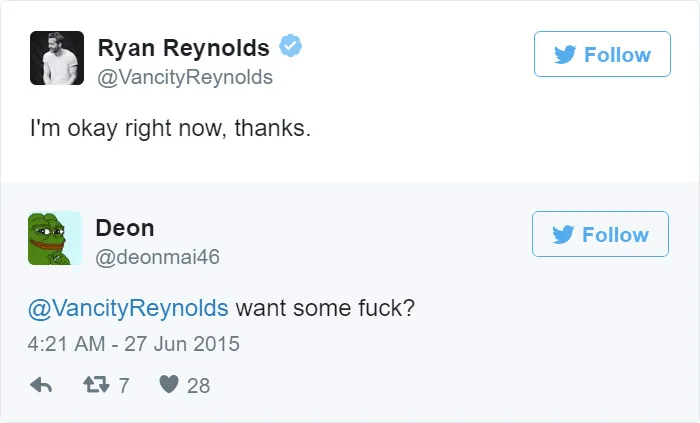 Ryan Reynold's Polite Responses To Horny Fans' Tweets Are Pure Gold