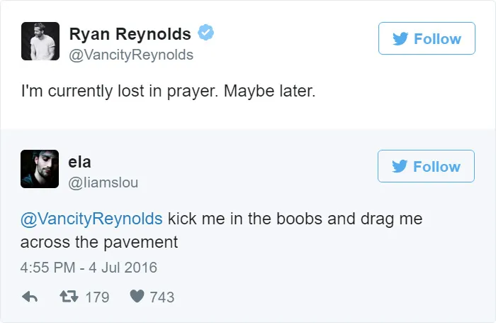 Ryan Reynold's Polite Responses To Horny Fans' Tweets Are Pure Gold
